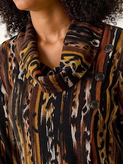 Roman Brown Animal Print Cowl Neck Tunic Top - Image 5 of 5