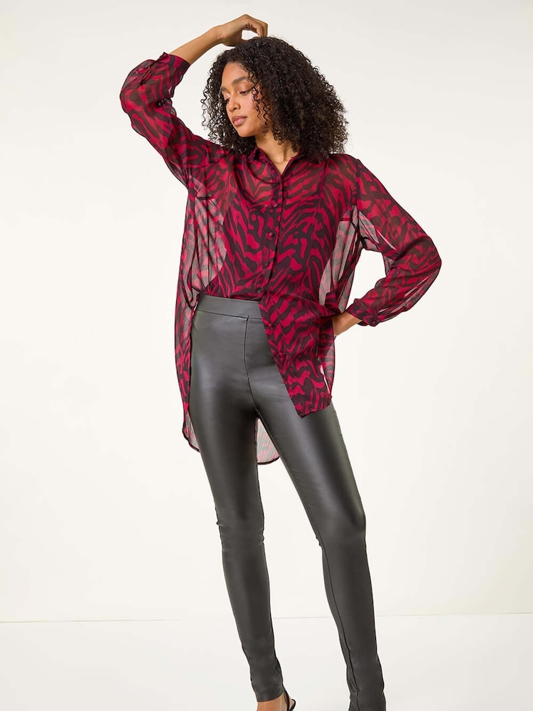 Roman Red Collared Animal Print Blouse - Image 1 of 5