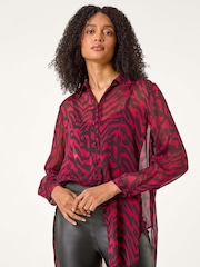 Roman Red Collared Animal Print Blouse - Image 2 of 5