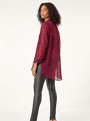 Roman Red Collared Animal Print Blouse - Image 3 of 5