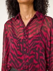 Roman Red Collared Animal Print Blouse - Image 5 of 5