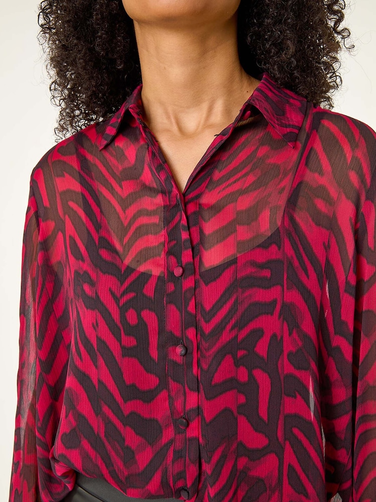 Roman Red Collared Animal Print Blouse - Image 5 of 5