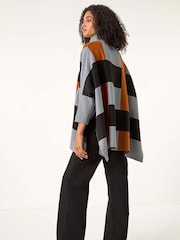 Roman Brown Colour Block Knit Poncho - Image 4 of 5