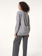 Roman Grey Soft V-Neck Side Split Knit Sweater - Image 2 of 5