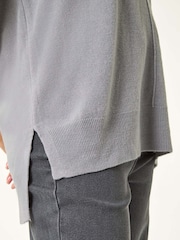 Roman Grey Soft V-Neck Side Split Knit Sweater - Image 5 of 5