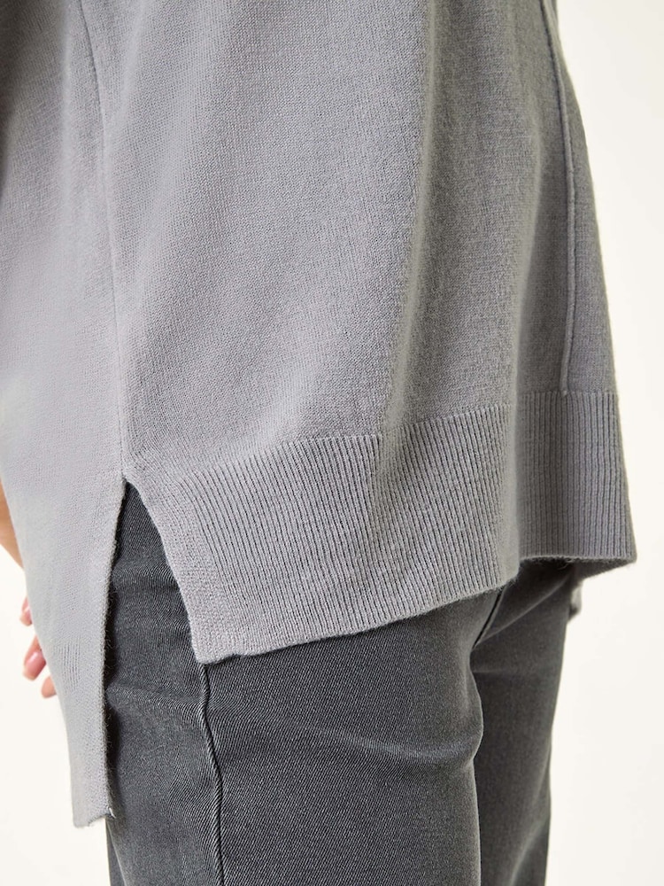 Roman Grey Soft V-Neck Side Split Knit Sweater - Image 5 of 5