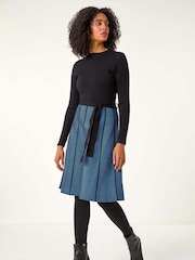 Roman Blue Chevron Print Belted Jumper Dress - Image 1 of 5