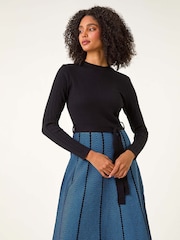 Roman Blue Chevron Print Belted Jumper Dress - Image 2 of 5