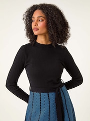 Roman Blue Chevron Print Belted Jumper Dress - Image 4 of 5