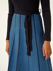 Roman Blue Chevron Print Belted Jumper Dress - Image 5 of 5