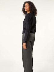 Roman Black Fluffy Knit Button Cardigan - Image 3 of 5
