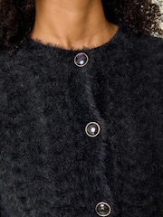 Roman Black Fluffy Knit Button Cardigan - Image 5 of 5