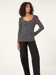 Roman Black Sweetheart Neck Polka Dot Top - Image 1 of 6