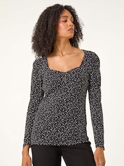 Roman Black Sweetheart Neck Polka Dot Top - Image 3 of 6