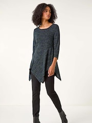 Roman Blue Glitter Hanky Hem Tunic Stretch Top - Image 1 of 6