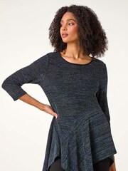 Roman Blue Glitter Hanky Hem Tunic Stretch Top - Image 3 of 6