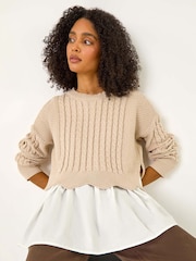 Roman Natural 2 in 1 Contrast Cable Knit Jumper - Image 1 of 5