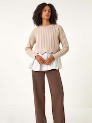 Roman Natural 2 in 1 Contrast Cable Knit Jumper - Image 2 of 5