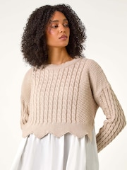 Roman Natural 2 in 1 Contrast Cable Knit Jumper - Image 3 of 5