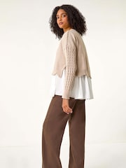 Roman Natural 2 in 1 Contrast Cable Knit Jumper - Image 4 of 5