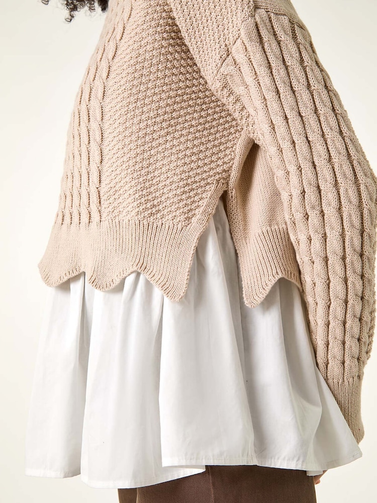 Roman Natural 2 in 1 Contrast Cable Knit Jumper - Image 5 of 5