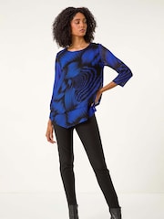 Roman Blue Abstract Print Textured Top - Image 1 of 6