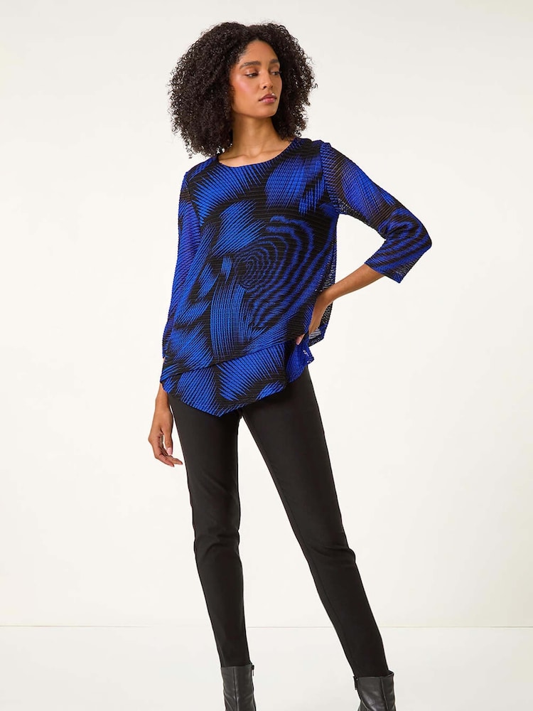 Roman Blue Abstract Print Textured Top - Image 1 of 6
