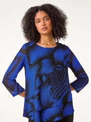 Roman Blue Abstract Print Textured Top - Image 3 of 6