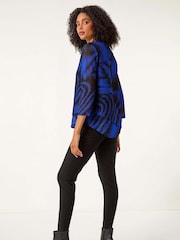 Roman Blue Abstract Print Textured Top - Image 4 of 6