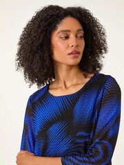 Roman Blue Abstract Print Textured Top - Image 5 of 6