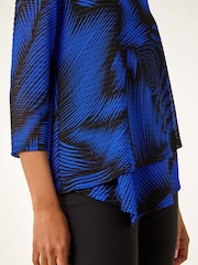 Roman Blue Abstract Print Textured Top - Image 6 of 6