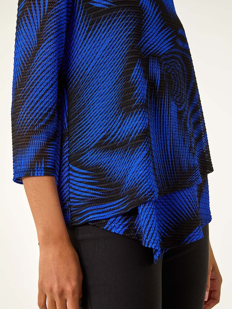 Roman Blue Abstract Print Textured Top - Image 6 of 6