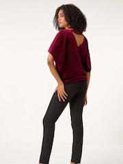 Roman Red Glitter Velvet Banded Hem Stretch Top - Image 3 of 5