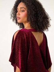 Roman Red Glitter Velvet Banded Hem Stretch Top - Image 5 of 5