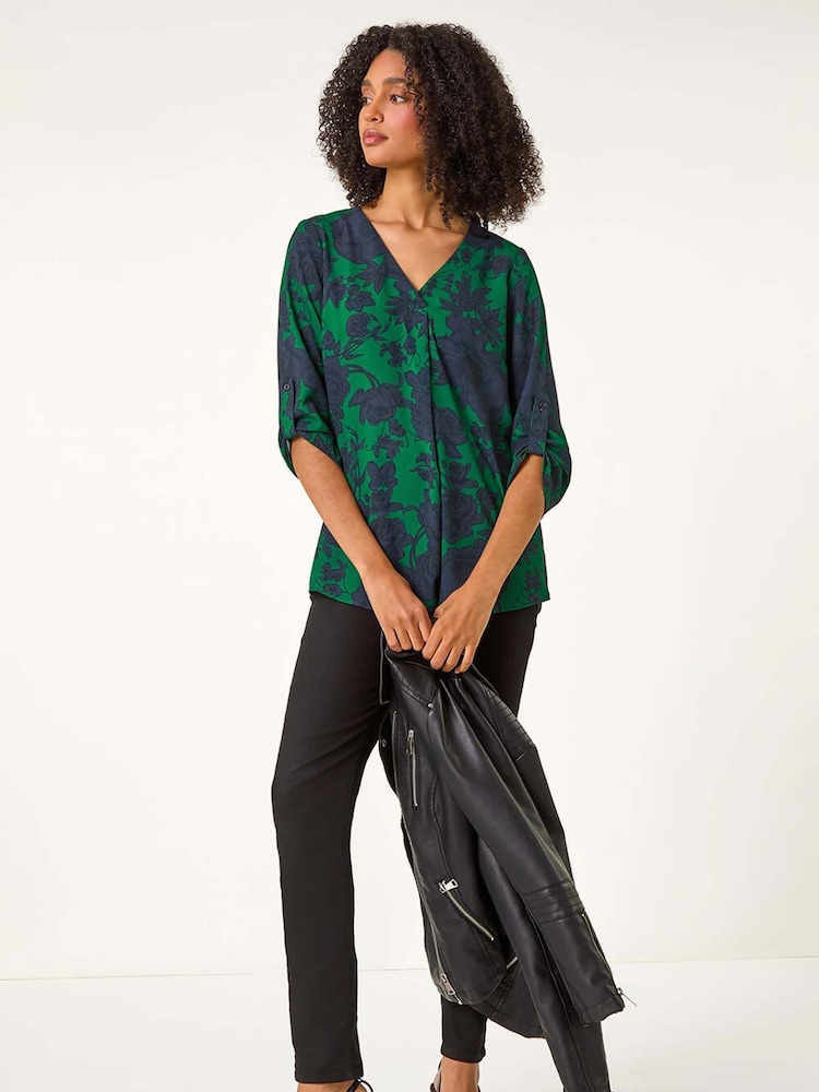 Blusa con plisado en el frente y estampado de flores de Roman - Imagen 1 de 5