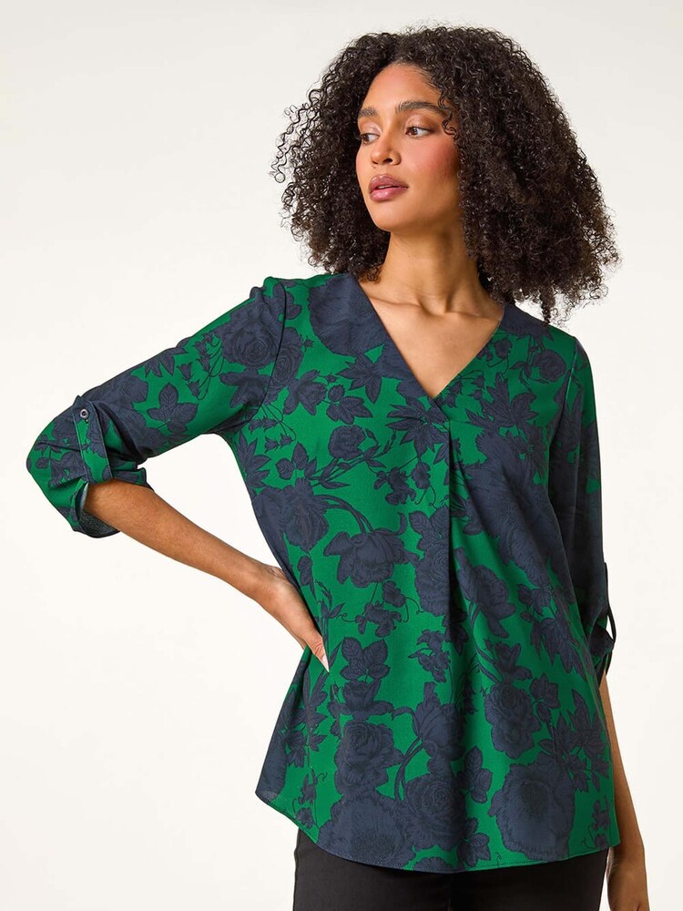 Blusa con plisado en el frente y estampado de flores de Roman - Imagen 2 de 5