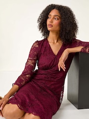 Roman Burgundy Red Corded Lace Midi Dress - Image 1 of 5
