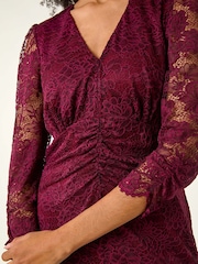 Roman Burgundy Red Corded Lace Midi Dress - Image 5 of 5