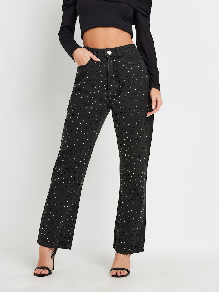 PixieGirl Petite Black All-Over Studded 100% Cotton Jeans - Image 2 of 5