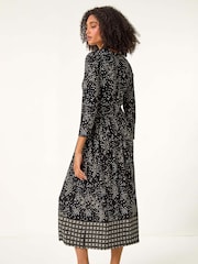 Roman Black Floral Border Midi Dress - Image 3 of 6