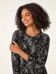 Roman Black Floral Border Midi Dress - Image 5 of 6