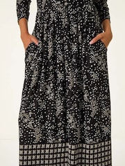 Roman Black Floral Border Midi Dress - Image 6 of 6