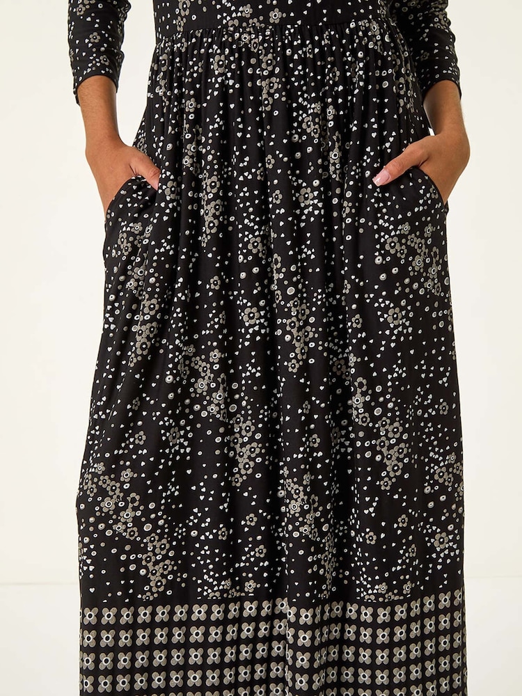 Roman Black Floral Border Midi Dress - Image 6 of 6