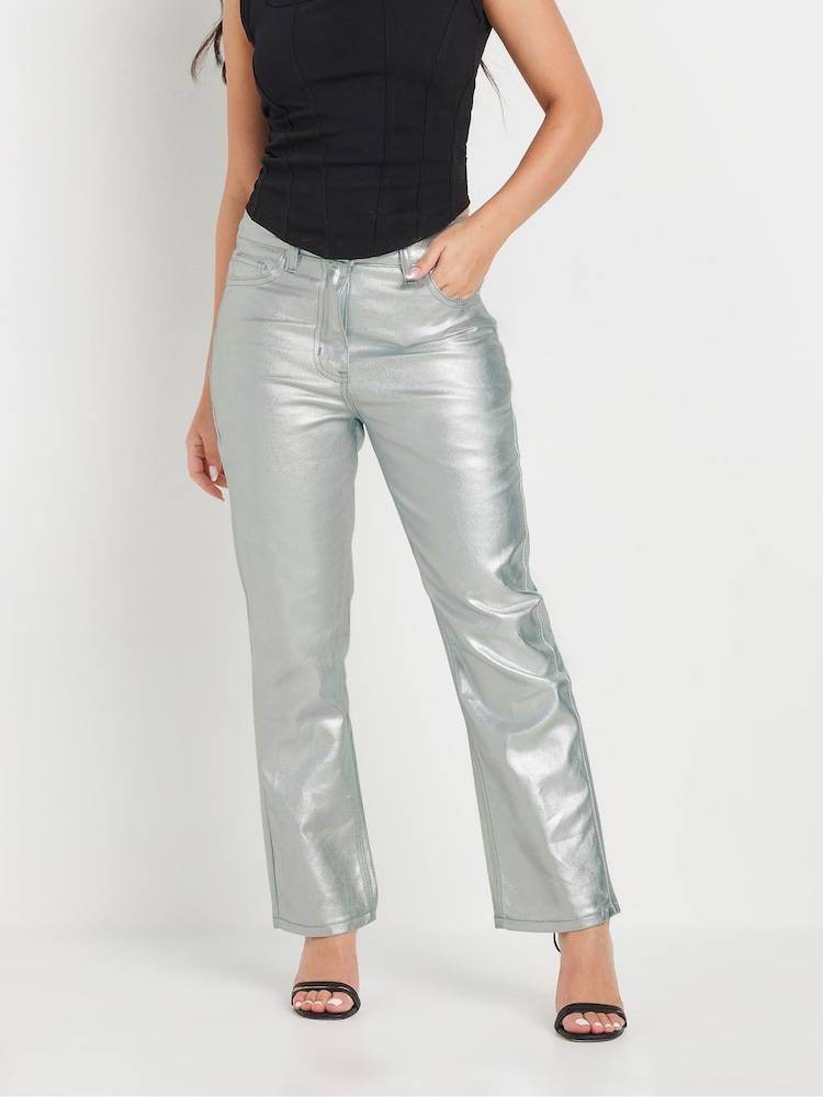 PixieGirl Petite Silver 100% Cotton Silver Straight Leg Jeans - Image 2 of 5