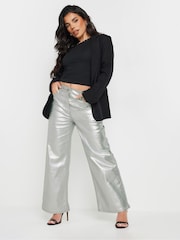 PixieGirl Petite Silver 100% Cotton Silver Wide Leg Jeans - Image 1 of 5
