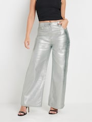 PixieGirl Petite Silver 100% Cotton Silver Wide Leg Jeans - Image 2 of 5