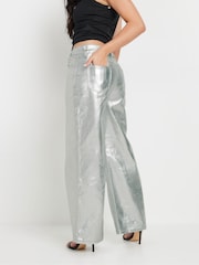 PixieGirl Petite Silver 100% Cotton Silver Wide Leg Jeans - Image 3 of 5
