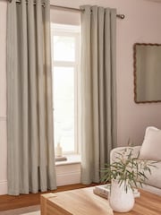 Natural Brushed Stripe Lined Eyelet Curtains - Image 2 of 5