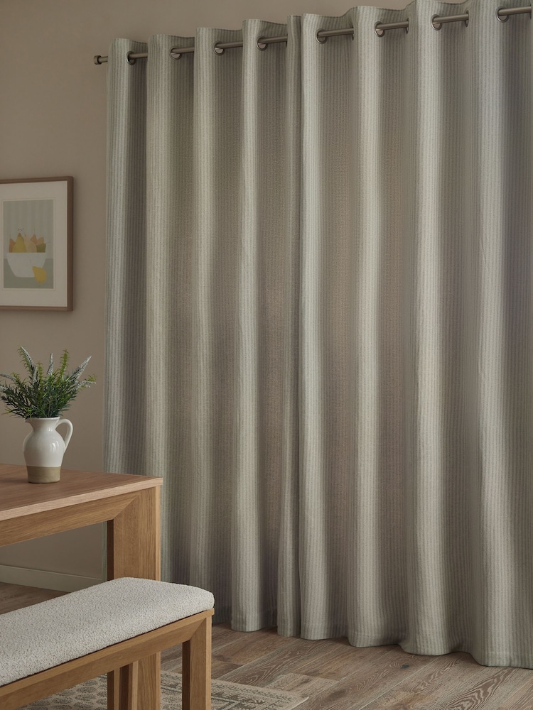 Blue Brushed Stripe Lined Eyelet Curtains - Image 2 of 5