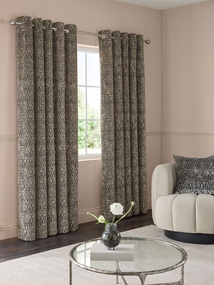 Navy Blue Collection Luxe Heavyweight Textured Velvet Eyelet Lined Curtains - Image 1 of 5